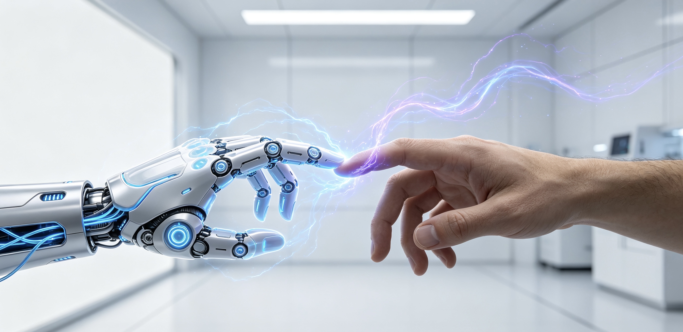 AI robotic hand and human data visualization